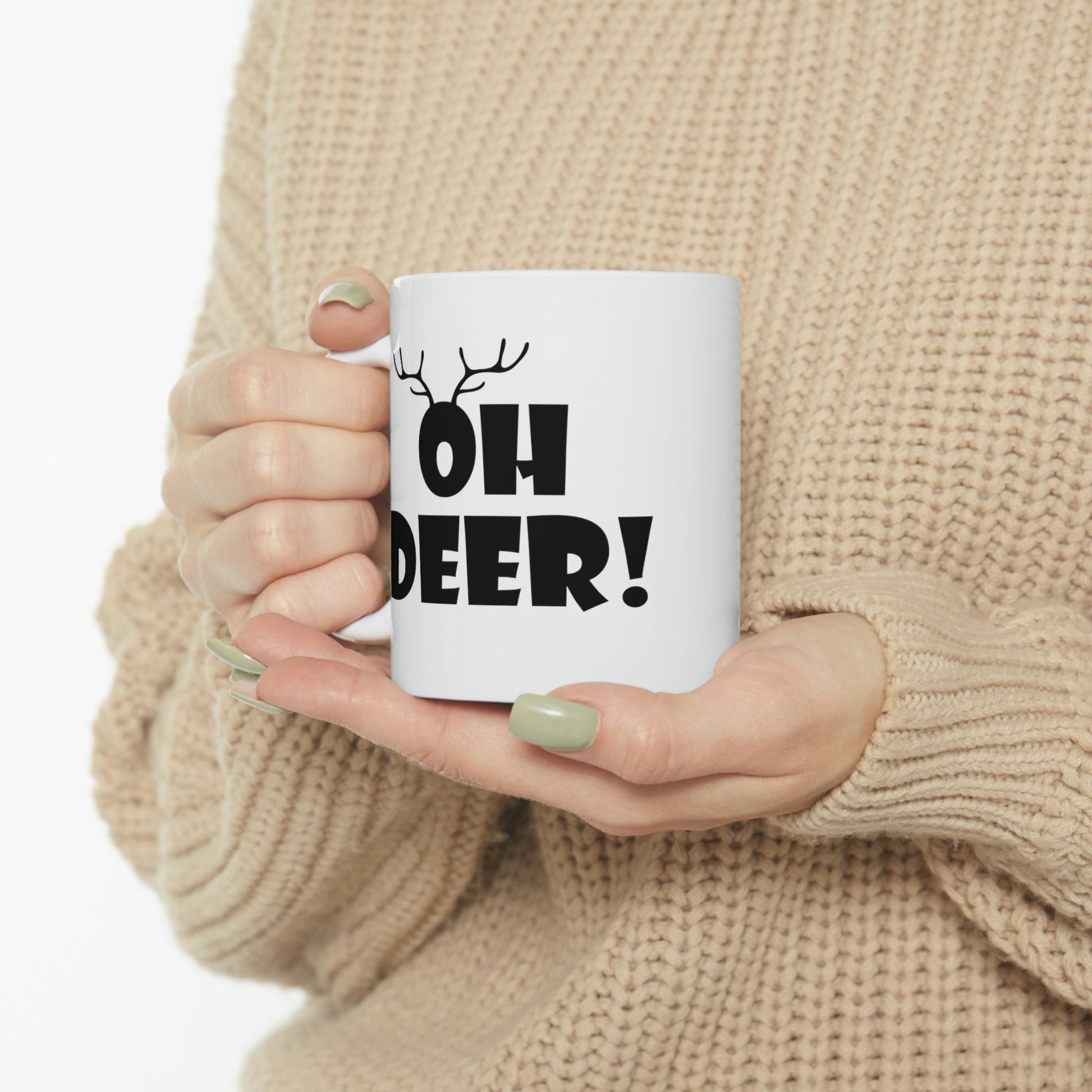 Oh Deer It's Christmas Time Funny Reindeer Ceramic Mug 11oz Ichaku [Perfect Gifts Selection]