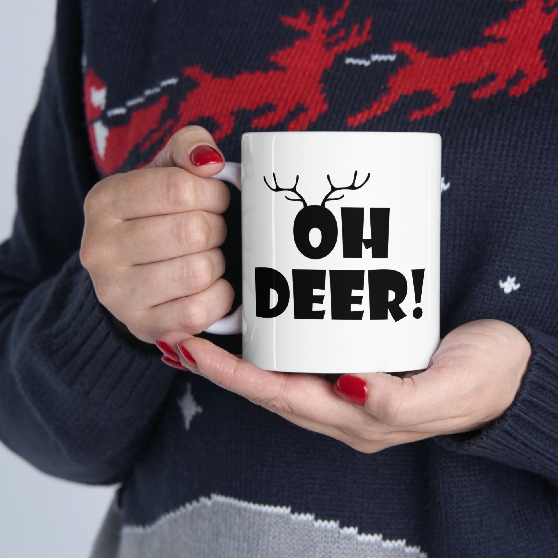 Oh Deer It's Christmas Time Funny Reindeer Ceramic Mug 11oz Ichaku [Perfect Gifts Selection]