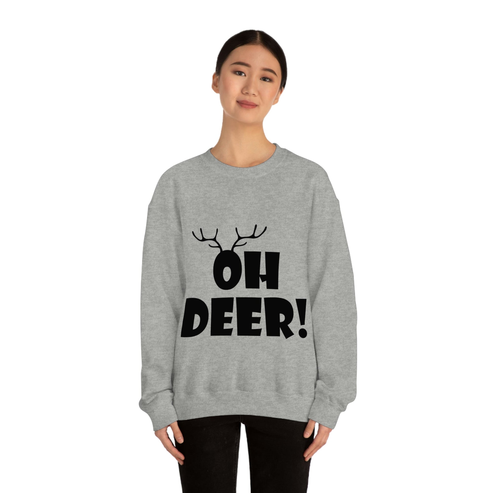 Oh Deer It's Christmas Time Funny Reindeer Unisex Heavy Blend™ Crewneck Sweatshirt Ichaku [Perfect Gifts Selection]