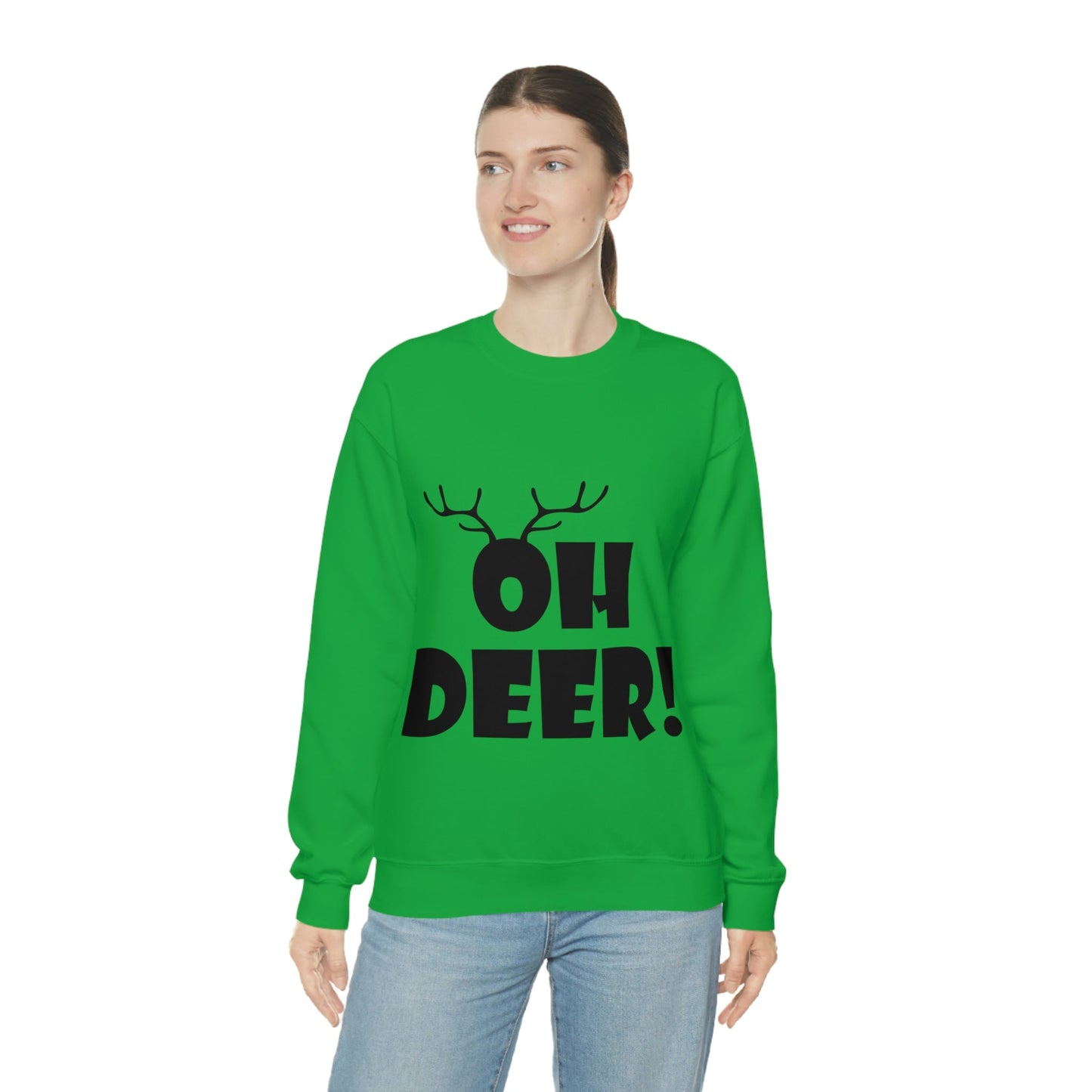 Oh Deer It's Christmas Time Funny Reindeer Unisex Heavy Blend™ Crewneck Sweatshirt Ichaku [Perfect Gifts Selection]