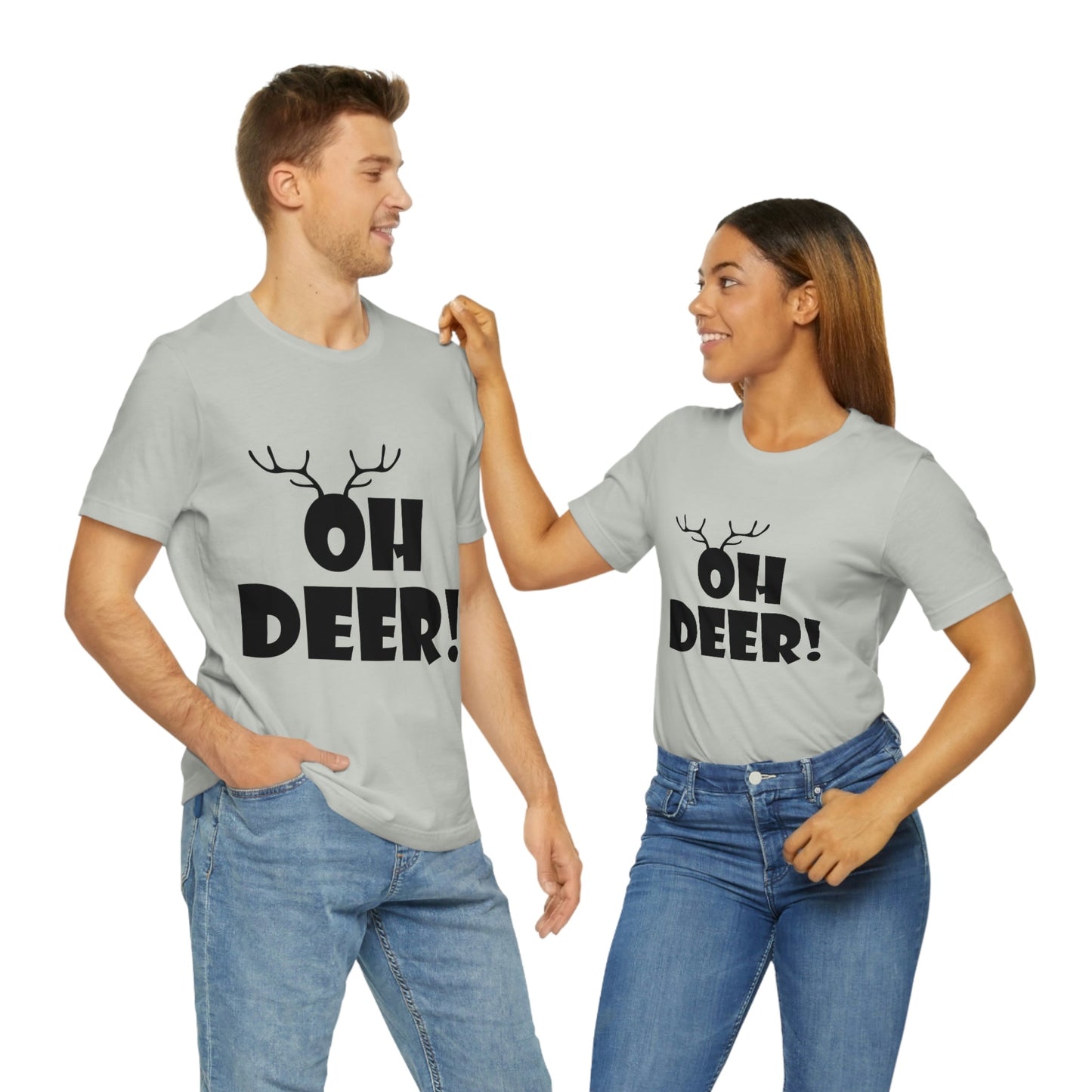 Oh Deer It's Christmas Time Funny Reindeer Unisex Jersey Short Sleeve T-Shirt Ichaku [Perfect Gifts Selection]