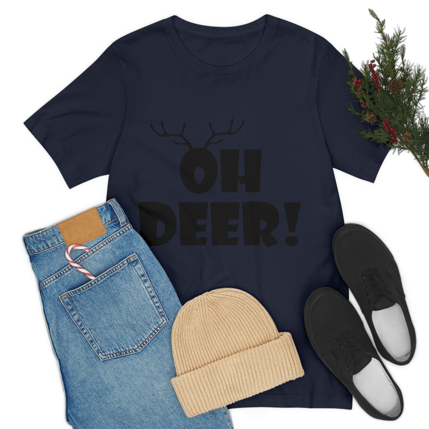 Oh Deer It's Christmas Time Funny Reindeer Unisex Jersey Short Sleeve T-Shirt Ichaku [Perfect Gifts Selection]