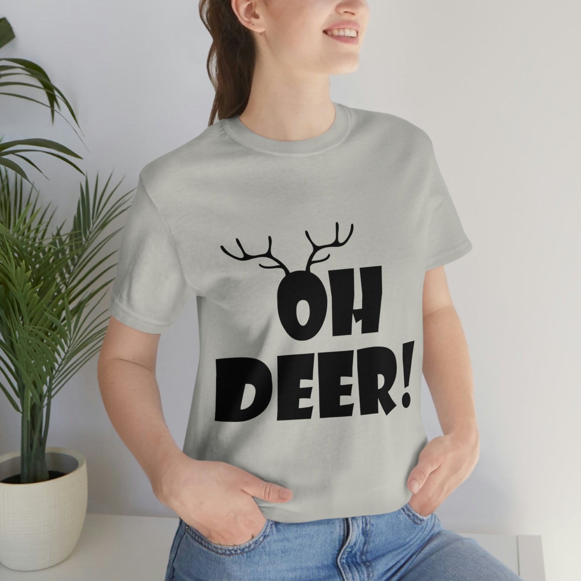 Oh Deer It's Christmas Time Funny Reindeer Unisex Jersey Short Sleeve T-Shirt Ichaku [Perfect Gifts Selection]
