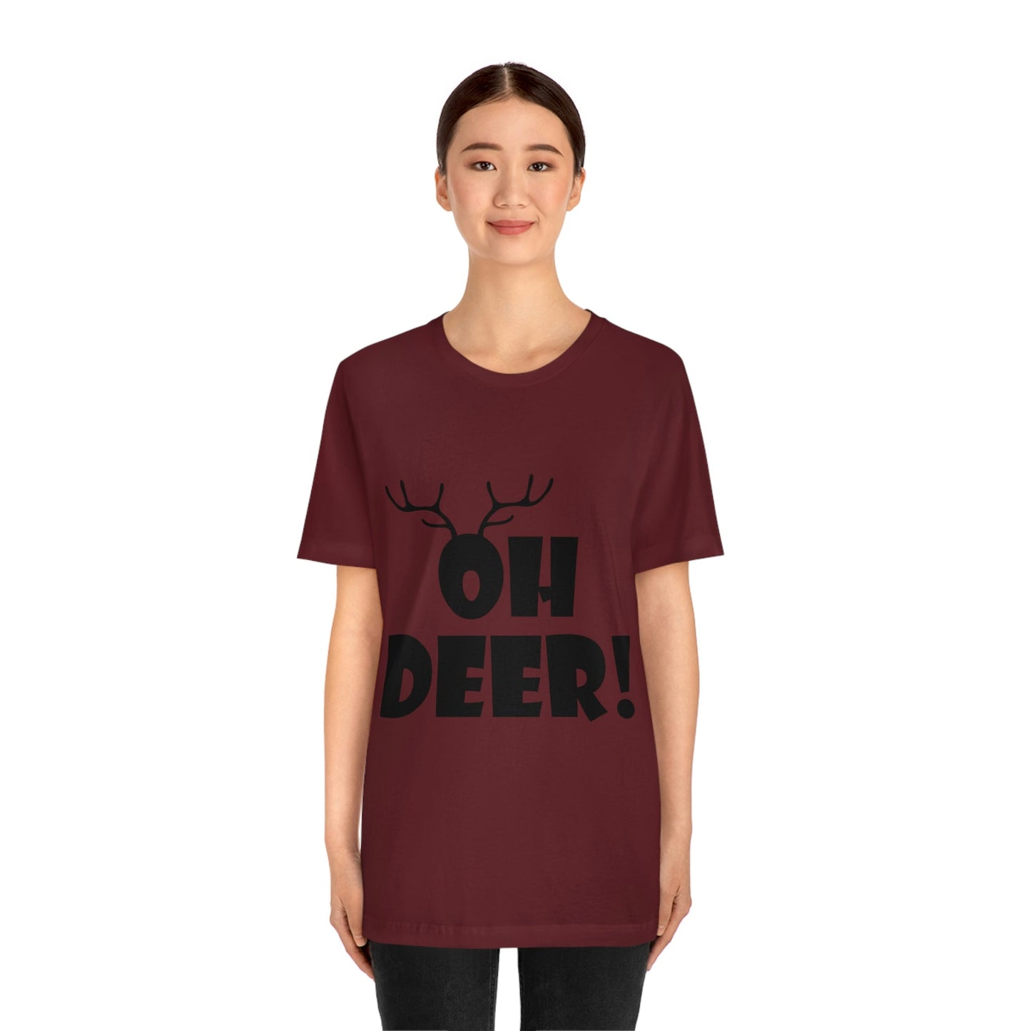 Oh Deer It's Christmas Time Funny Reindeer Unisex Jersey Short Sleeve T-Shirt Ichaku [Perfect Gifts Selection]