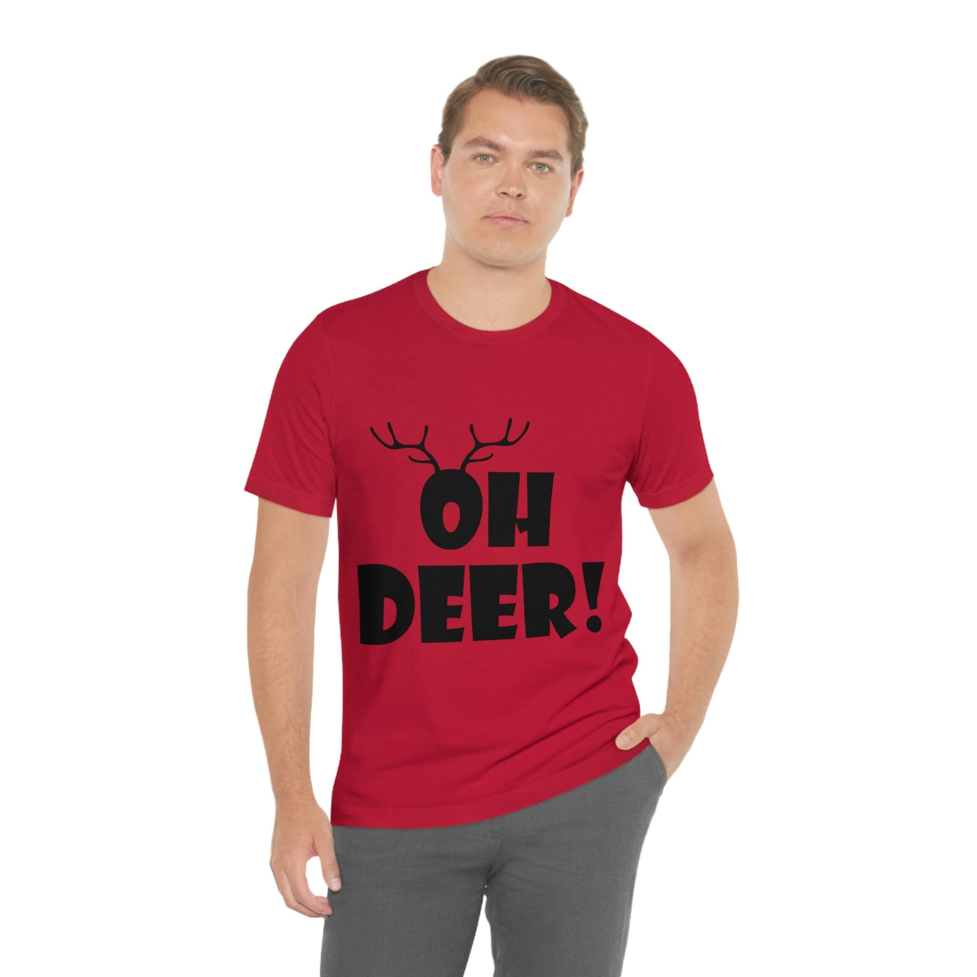 Oh Deer It's Christmas Time Funny Reindeer Unisex Jersey Short Sleeve T-Shirt Ichaku [Perfect Gifts Selection]