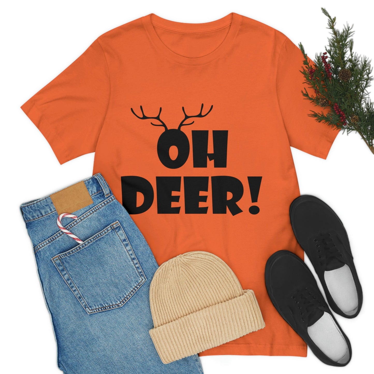 Oh Deer It's Christmas Time Funny Reindeer Unisex Jersey Short Sleeve T-Shirt Ichaku [Perfect Gifts Selection]