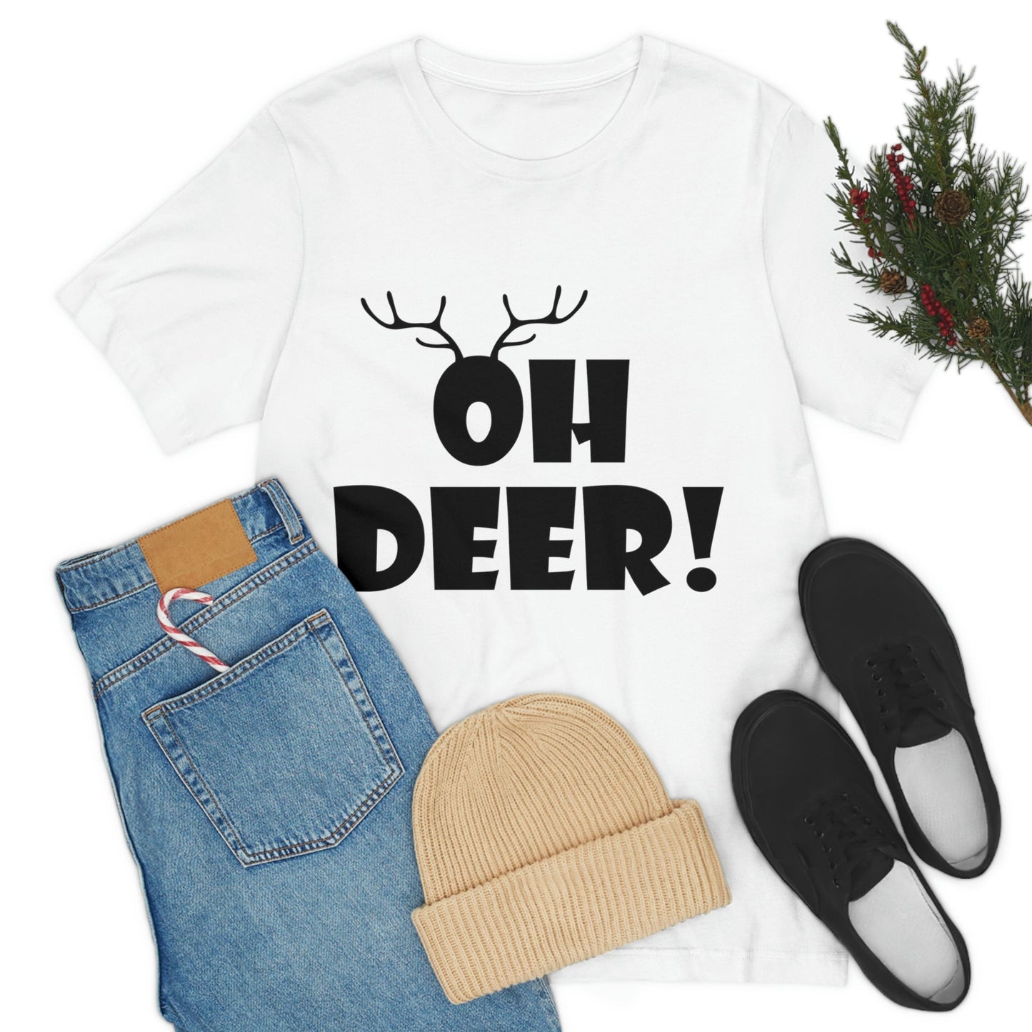 Oh Deer It's Christmas Time Funny Reindeer Unisex Jersey Short Sleeve T-Shirt Ichaku [Perfect Gifts Selection]