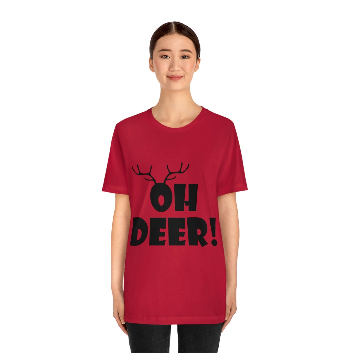 Oh Deer It's Christmas Time Funny Reindeer Unisex Jersey Short Sleeve T-Shirt Ichaku [Perfect Gifts Selection]