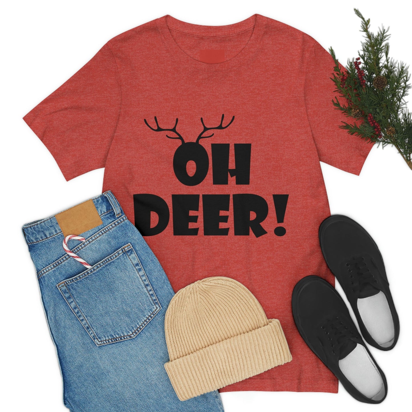 Oh Deer It's Christmas Time Funny Reindeer Unisex Jersey Short Sleeve T-Shirt Ichaku [Perfect Gifts Selection]