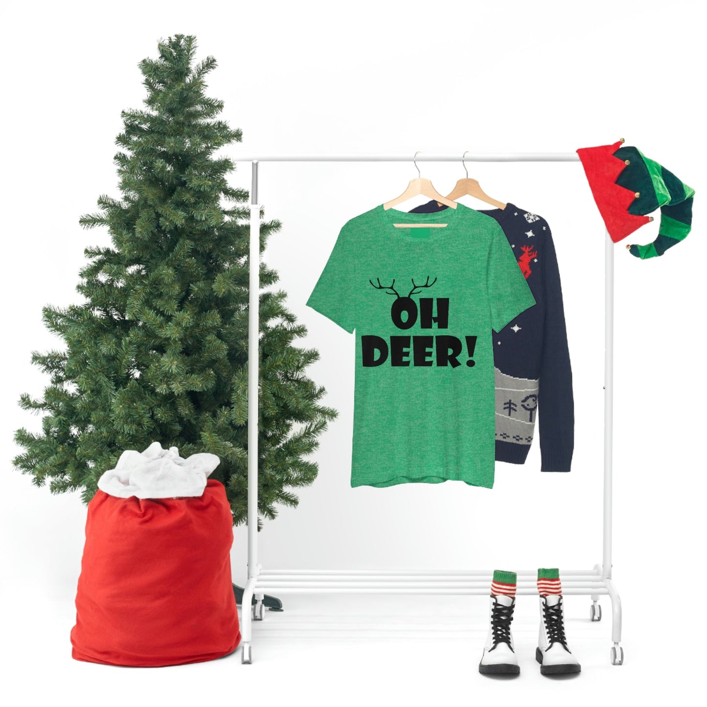 Oh Deer It's Christmas Time Funny Reindeer Unisex Jersey Short Sleeve T-Shirt Ichaku [Perfect Gifts Selection]