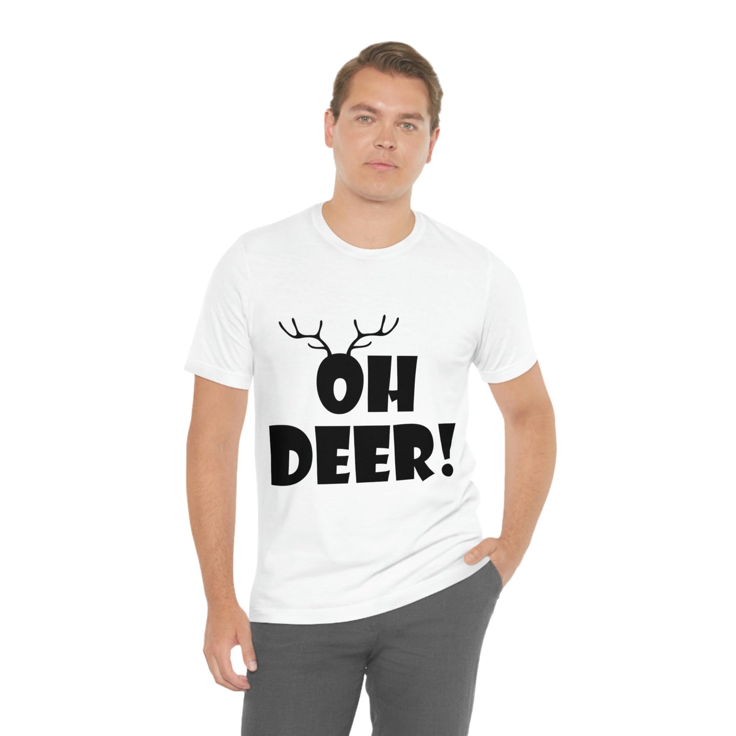 Oh Deer It's Christmas Time Funny Reindeer Unisex Jersey Short Sleeve T-Shirt Ichaku [Perfect Gifts Selection]