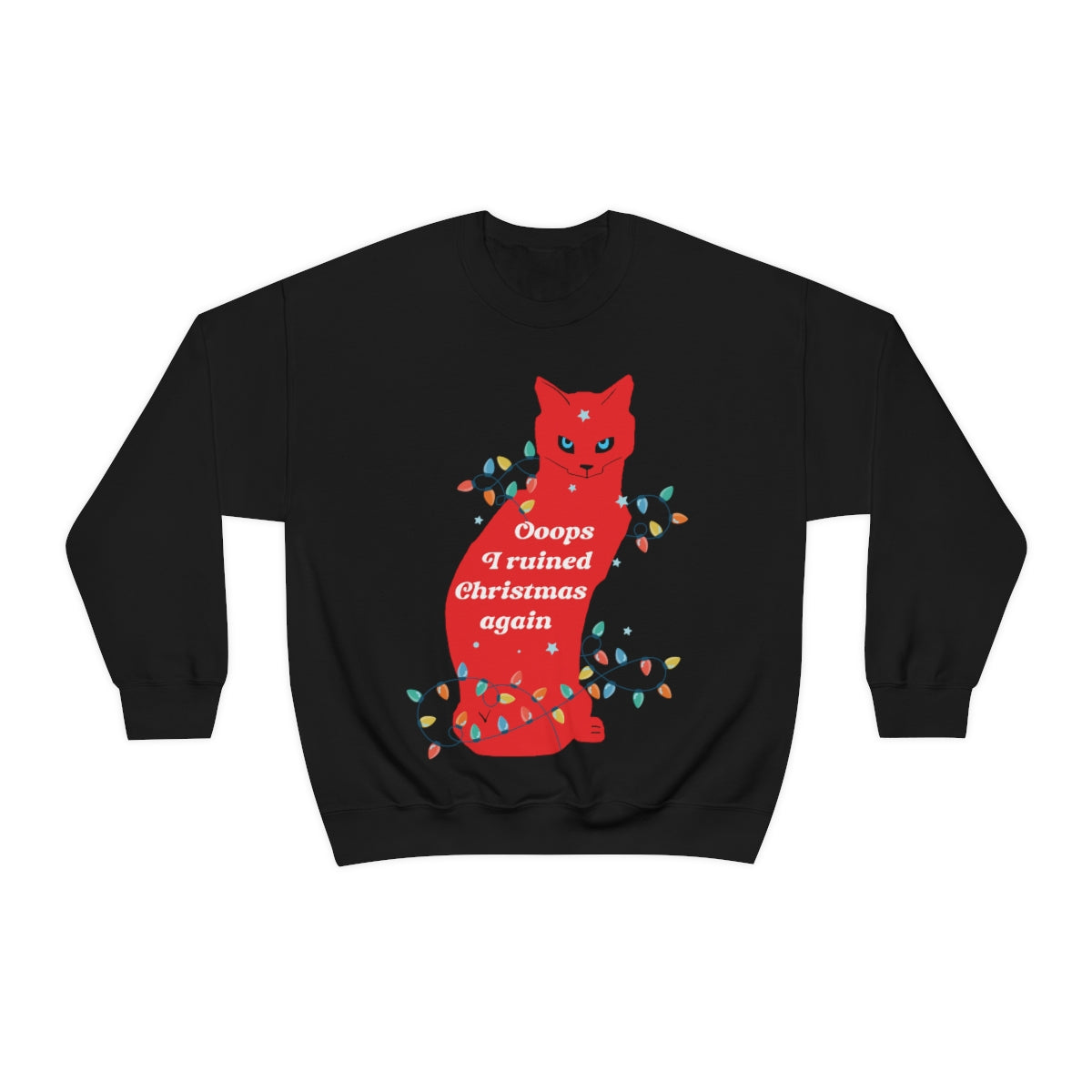 Ooops, I Ruined Christmas Again, Red Cat watching Unisex Heavy Blend™ Crewneck Sweatshirt Ichaku [Perfect Gifts Selection]