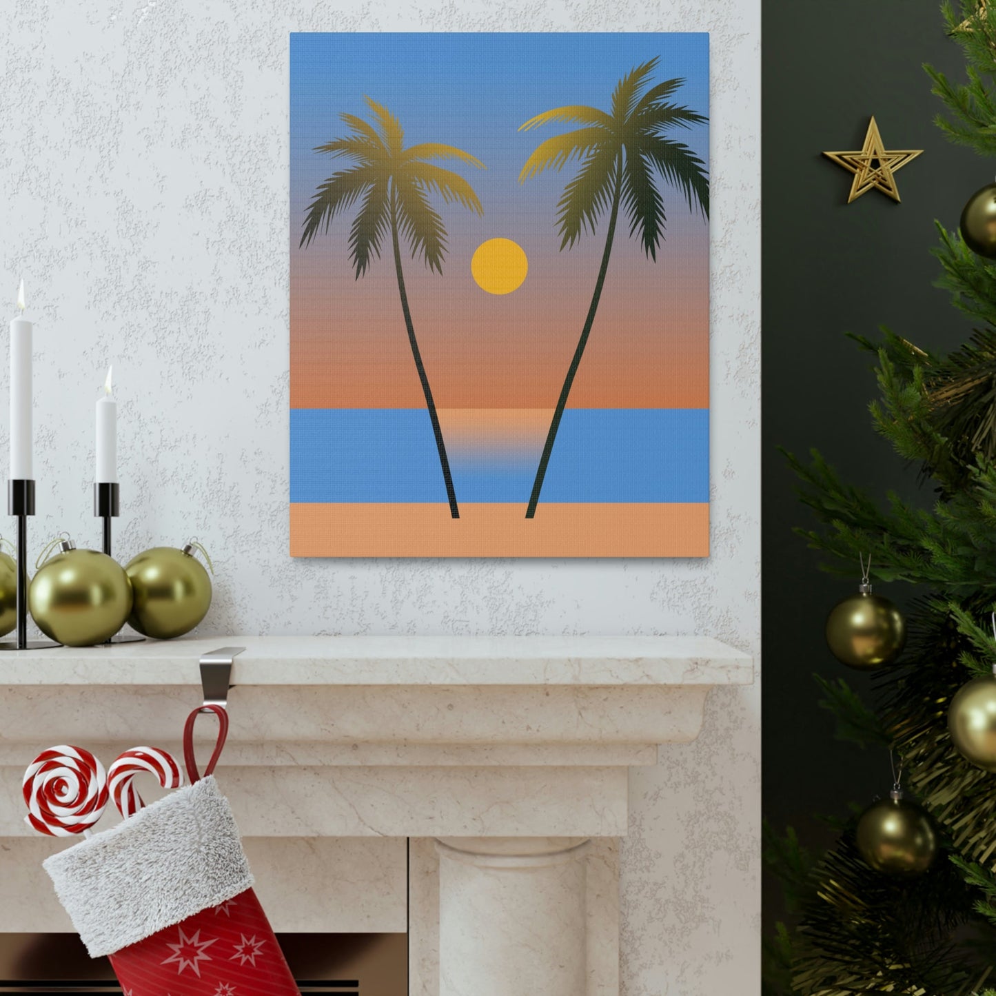 Palm Beach Sunset Minimal Aesthetic Classic Art Canvas Gallery Wraps Ichaku [Perfect Gifts Selection]