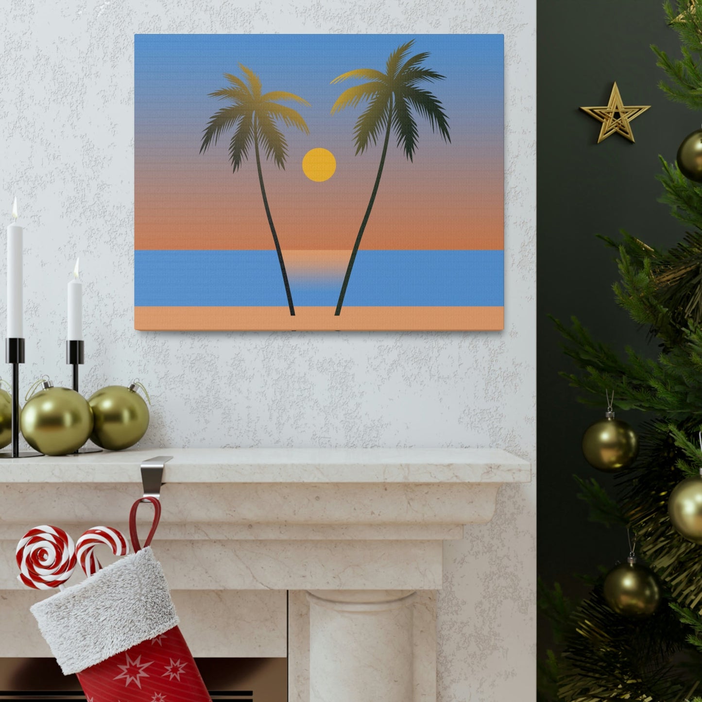 Palm Beach Sunset Minimal Aesthetic Classic Art Canvas Gallery Wraps Ichaku [Perfect Gifts Selection]