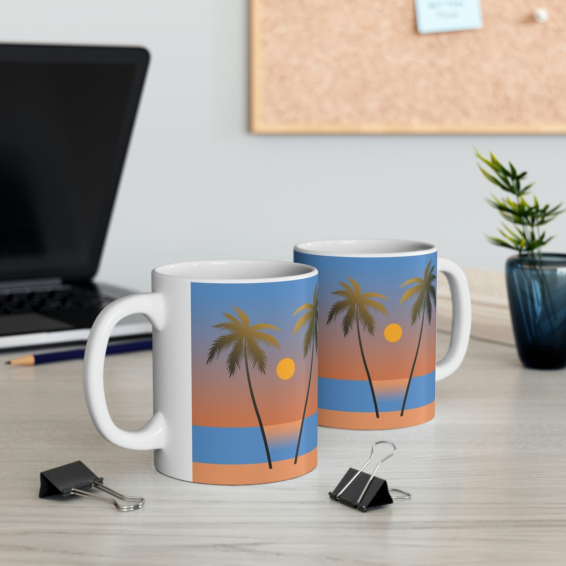 Palm Beach Sunset Minimal Art Ceramic Mug 11oz Ichaku [Perfect Gifts Selection]