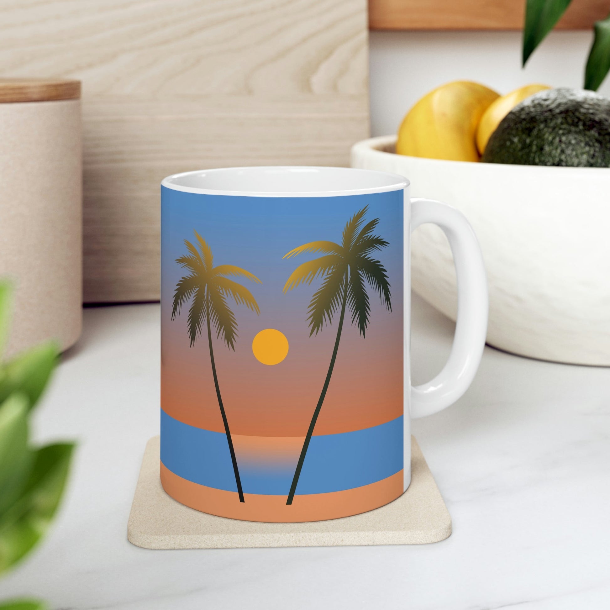 Palm Beach Sunset Minimal Art Ceramic Mug 11oz Ichaku [Perfect Gifts Selection]