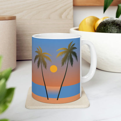 Palm Beach Sunset Minimal Art Ceramic Mug 11oz Ichaku [Perfect Gifts Selection]