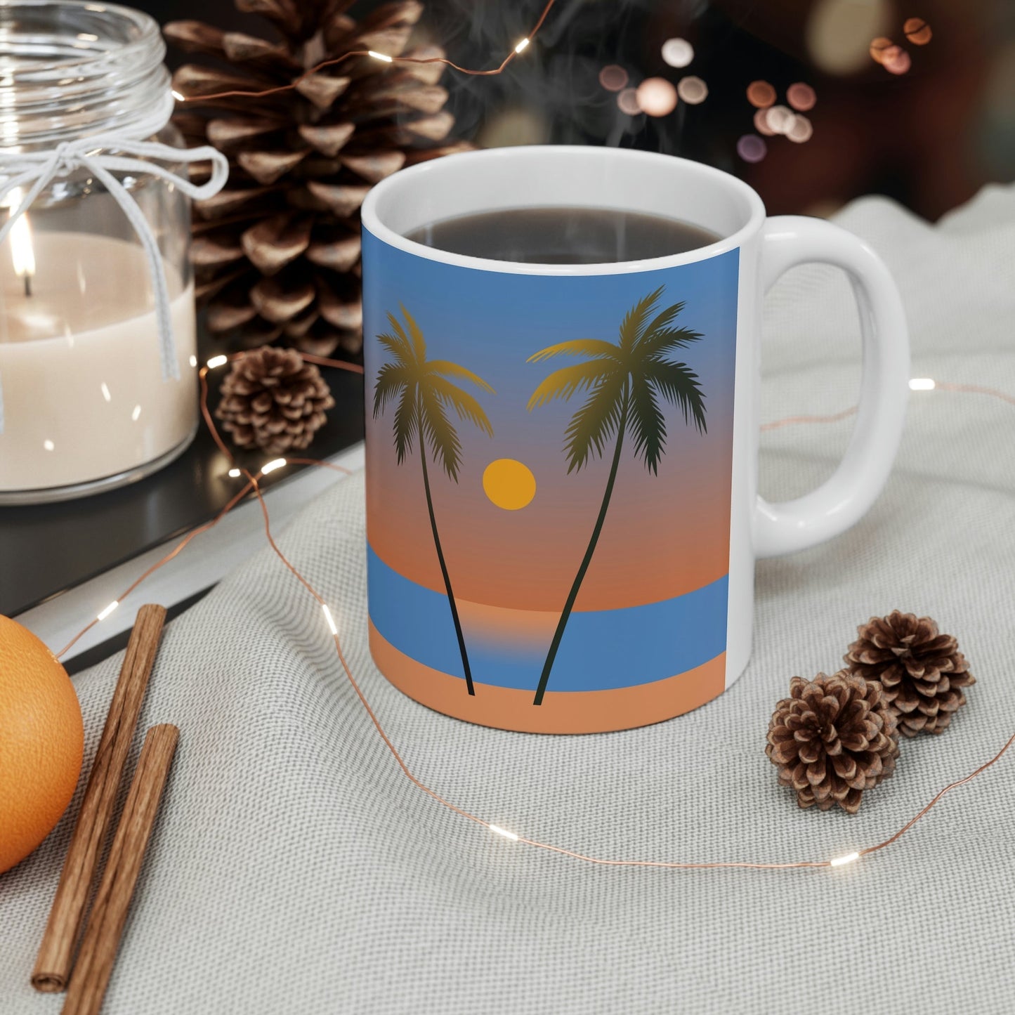 Palm Beach Sunset Minimal Art Ceramic Mug 11oz Ichaku [Perfect Gifts Selection]