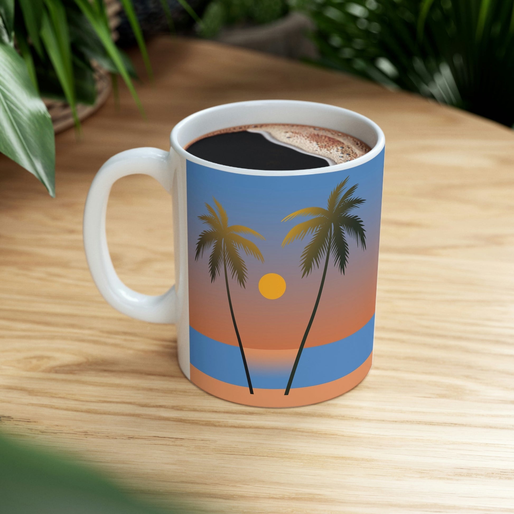 Palm Beach Sunset Minimal Art Ceramic Mug 11oz Ichaku [Perfect Gifts Selection]