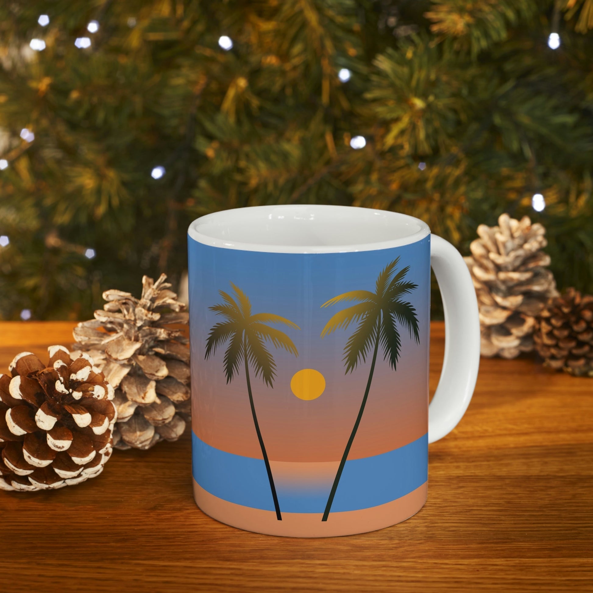 Palm Beach Sunset Minimal Art Ceramic Mug 11oz Ichaku [Perfect Gifts Selection]