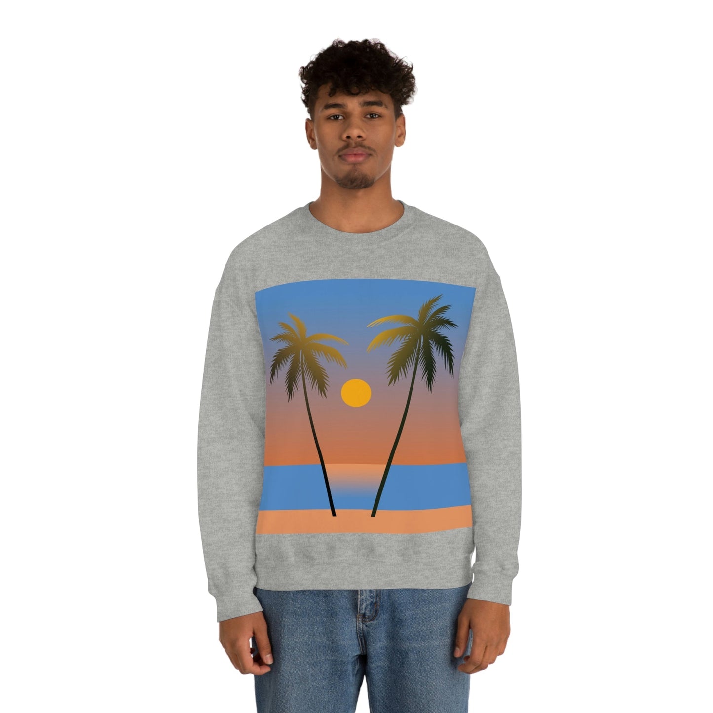 Palm Beach Sunset Minimal Art Unisex Heavy Blend™ Crewneck Sweatshirt Ichaku [Perfect Gifts Selection]