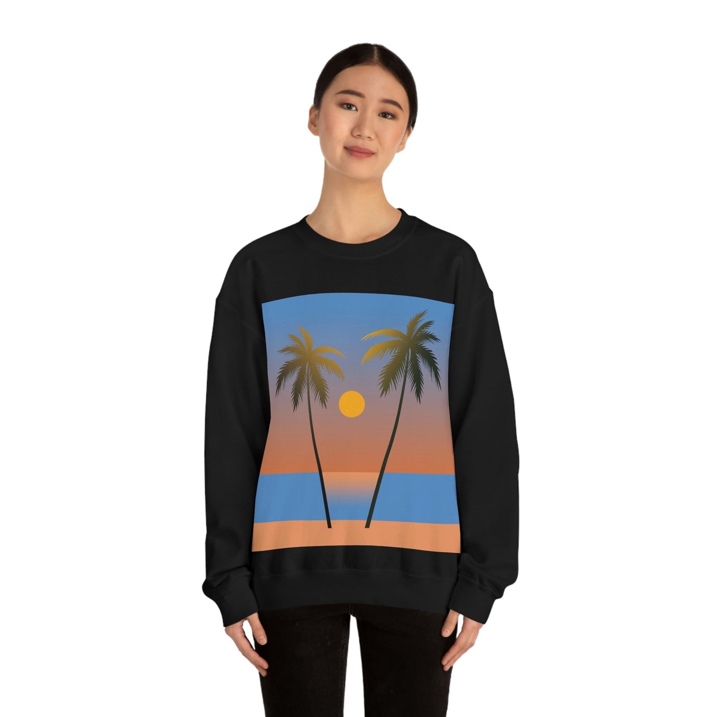 Palm Beach Sunset Minimal Art Unisex Heavy Blend™ Crewneck Sweatshirt Ichaku [Perfect Gifts Selection]