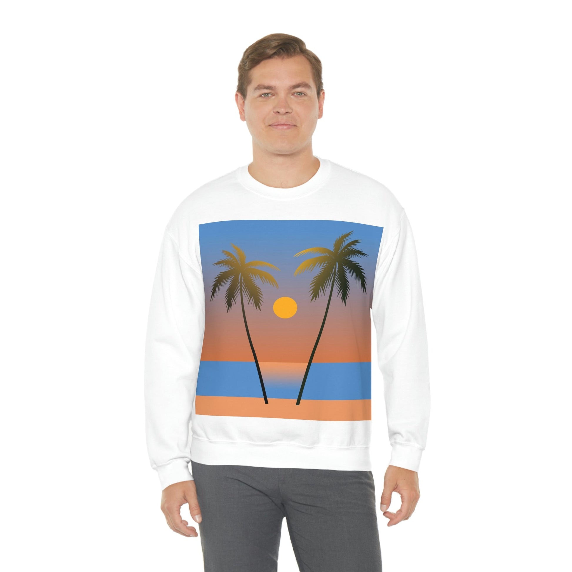 Palm Beach Sunset Minimal Art Unisex Heavy Blend™ Crewneck Sweatshirt Ichaku [Perfect Gifts Selection]