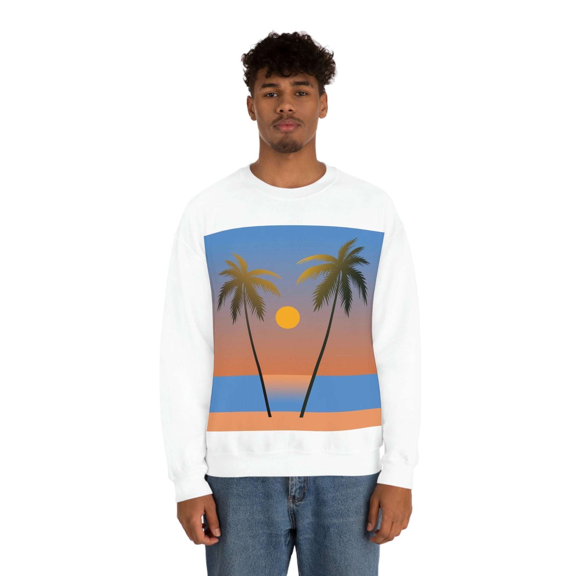 Palm Beach Sunset Minimal Art Unisex Heavy Blend™ Crewneck Sweatshirt Ichaku [Perfect Gifts Selection]