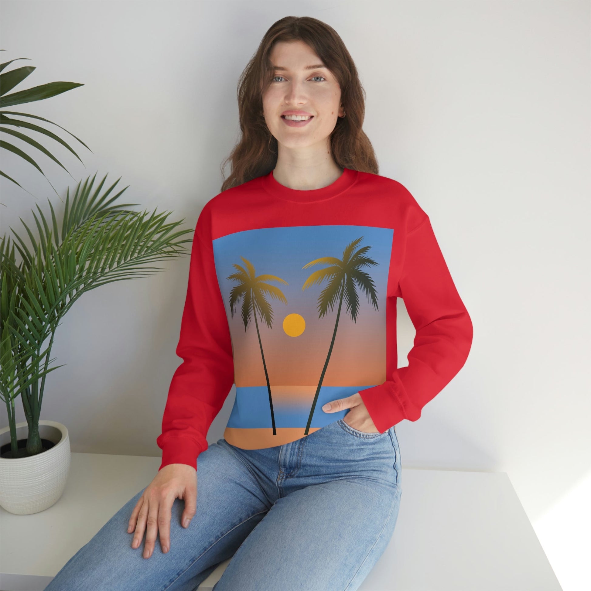 Palm Beach Sunset Minimal Art Unisex Heavy Blend™ Crewneck Sweatshirt Ichaku [Perfect Gifts Selection]