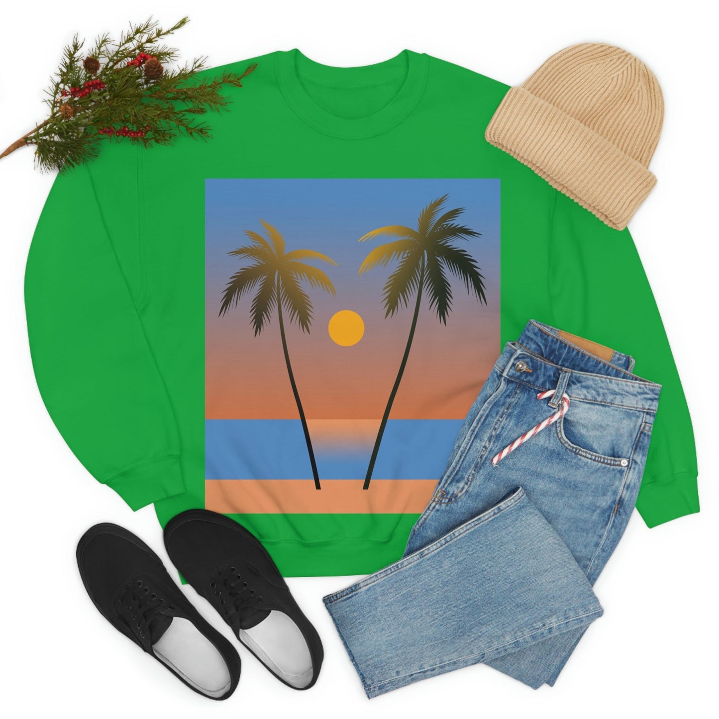 Palm Beach Sunset Minimal Art Unisex Heavy Blend™ Crewneck Sweatshirt Ichaku [Perfect Gifts Selection]