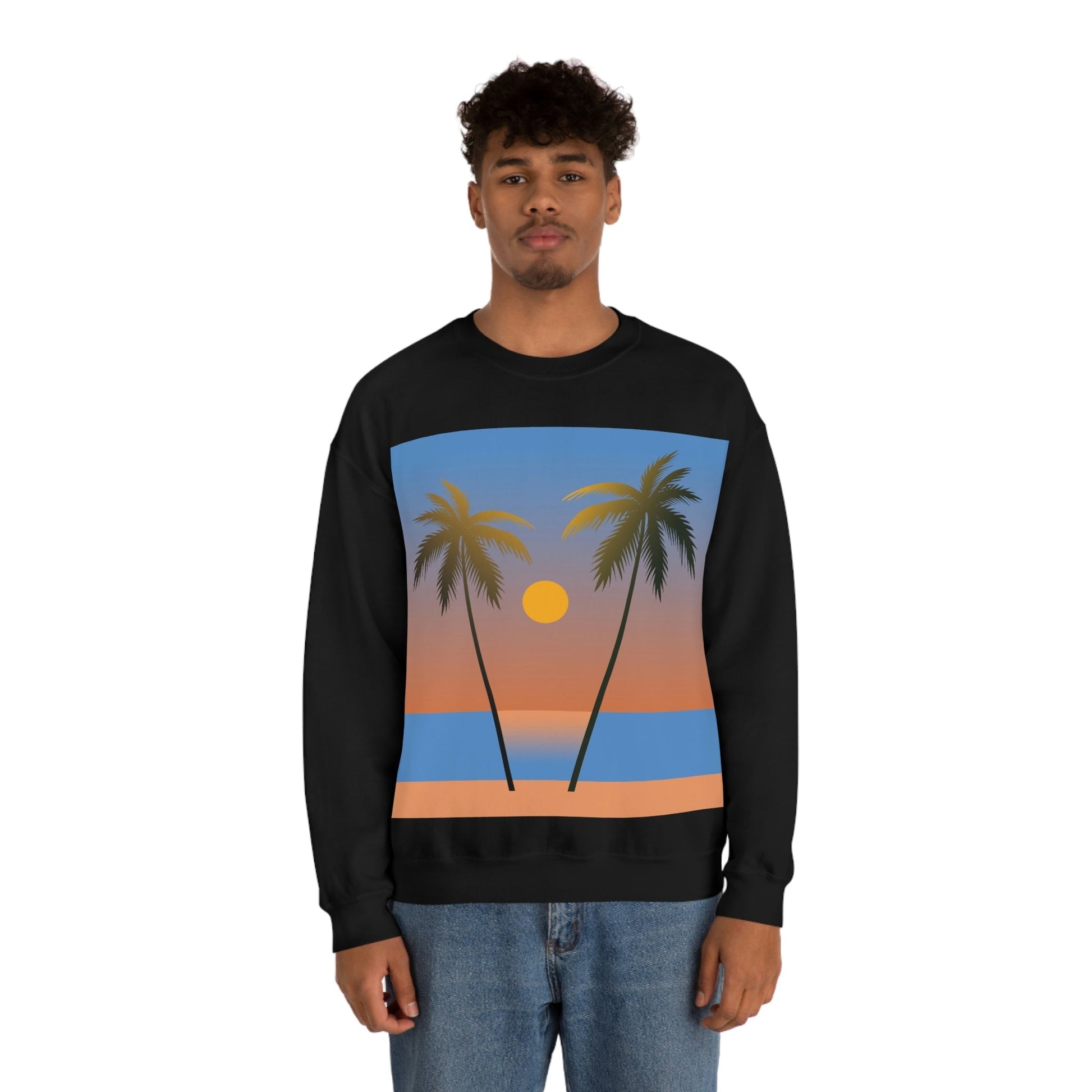 Palm Beach Sunset Minimal Art Unisex Heavy Blend™ Crewneck Sweatshirt Ichaku [Perfect Gifts Selection]