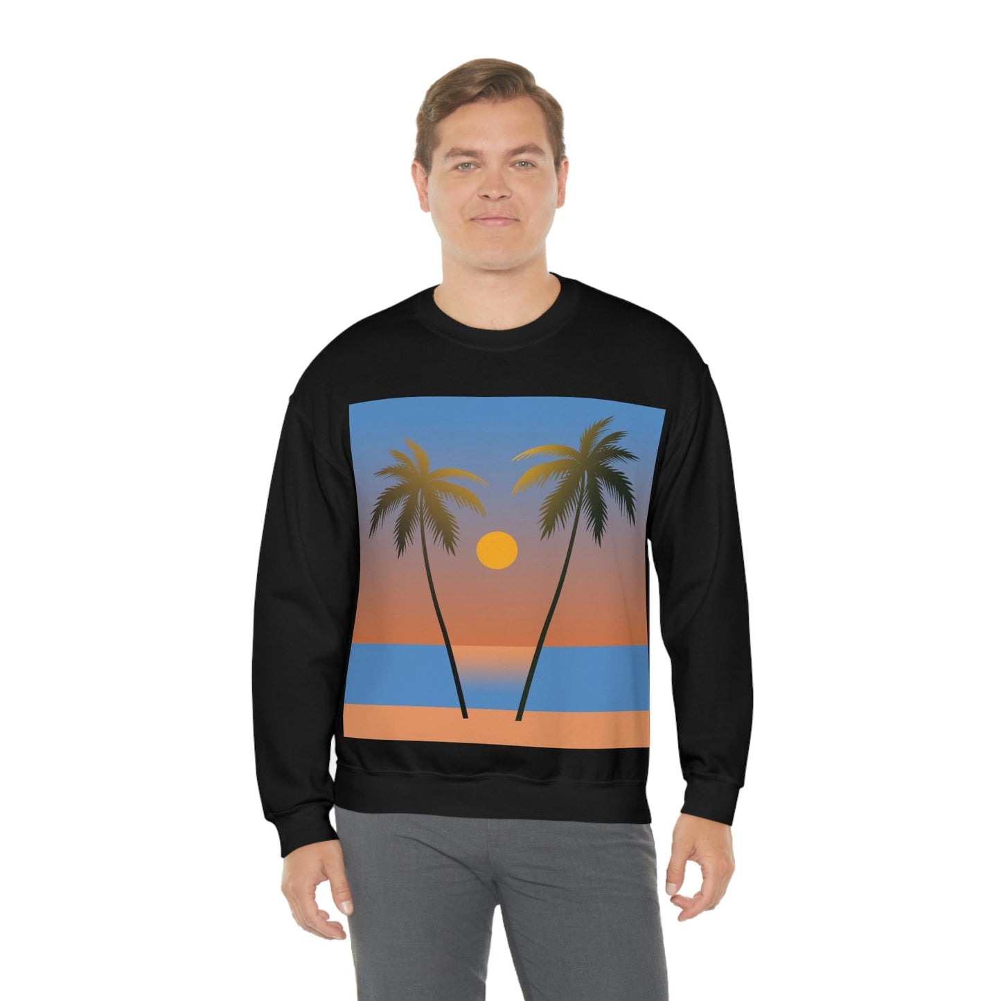 Palm Beach Sunset Minimal Art Unisex Heavy Blend™ Crewneck Sweatshirt Ichaku [Perfect Gifts Selection]