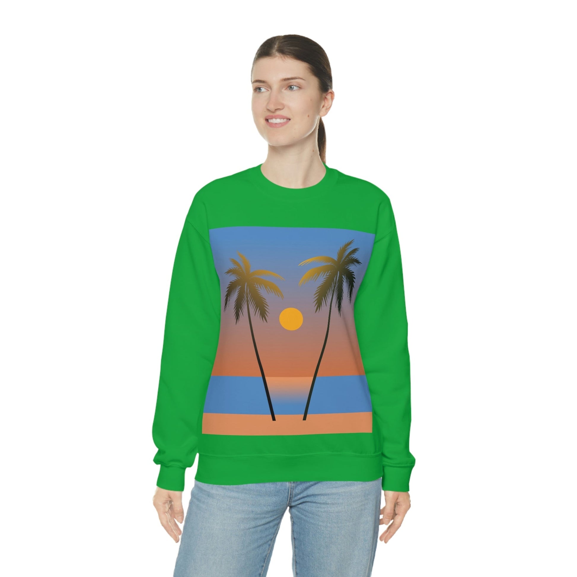 Palm Beach Sunset Minimal Art Unisex Heavy Blend™ Crewneck Sweatshirt Ichaku [Perfect Gifts Selection]