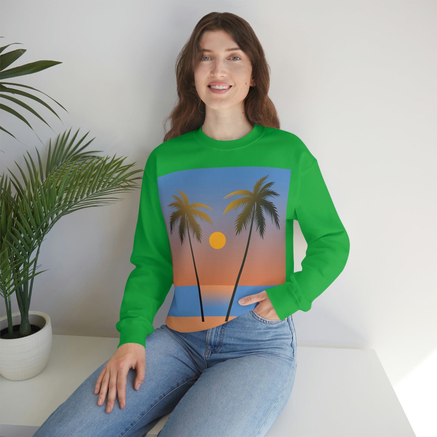 Palm Beach Sunset Minimal Art Unisex Heavy Blend™ Crewneck Sweatshirt Ichaku [Perfect Gifts Selection]