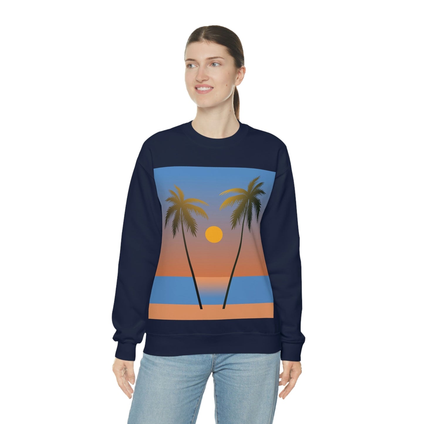 Palm Beach Sunset Minimal Art Unisex Heavy Blend™ Crewneck Sweatshirt Ichaku [Perfect Gifts Selection]