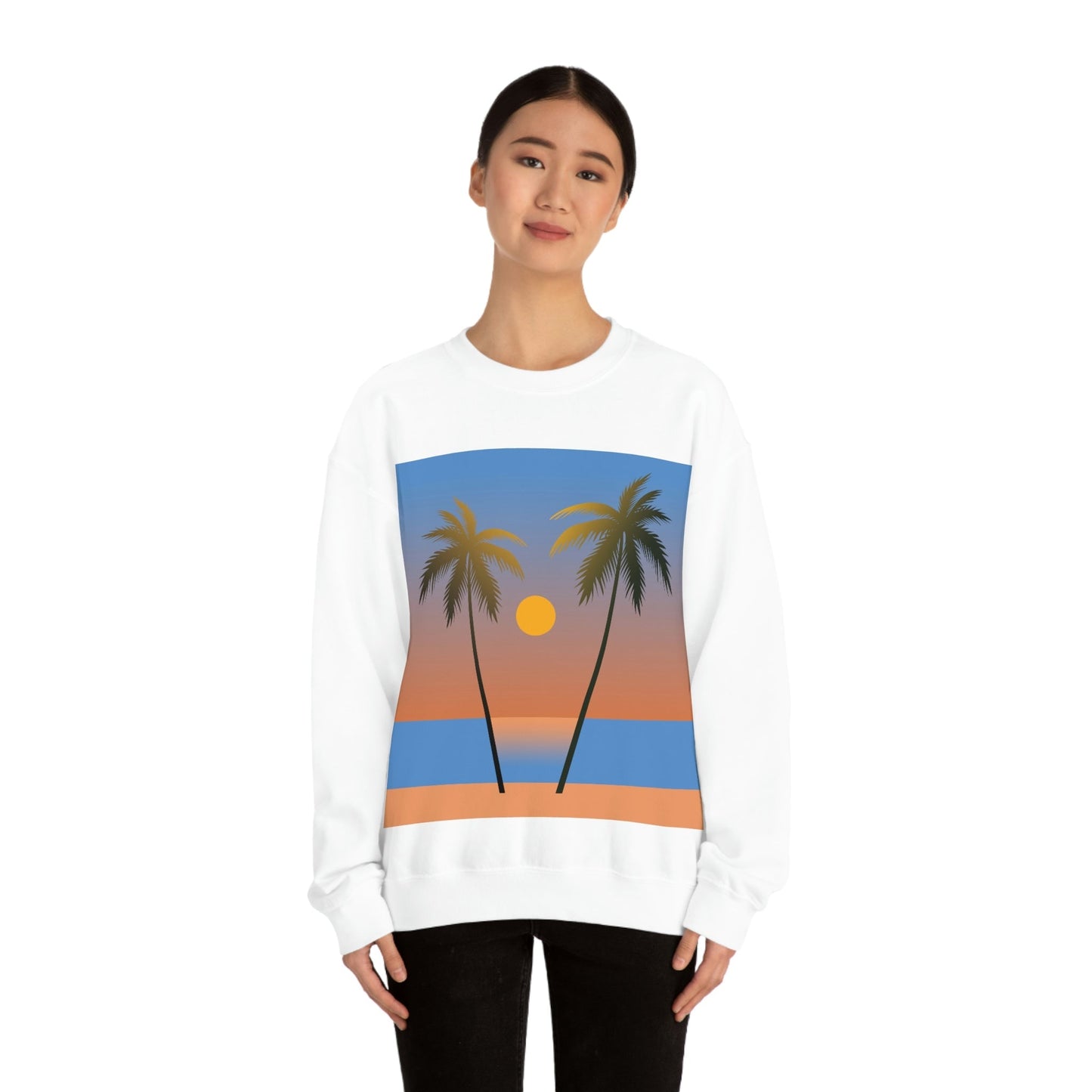 Palm Beach Sunset Minimal Art Unisex Heavy Blend™ Crewneck Sweatshirt Ichaku [Perfect Gifts Selection]