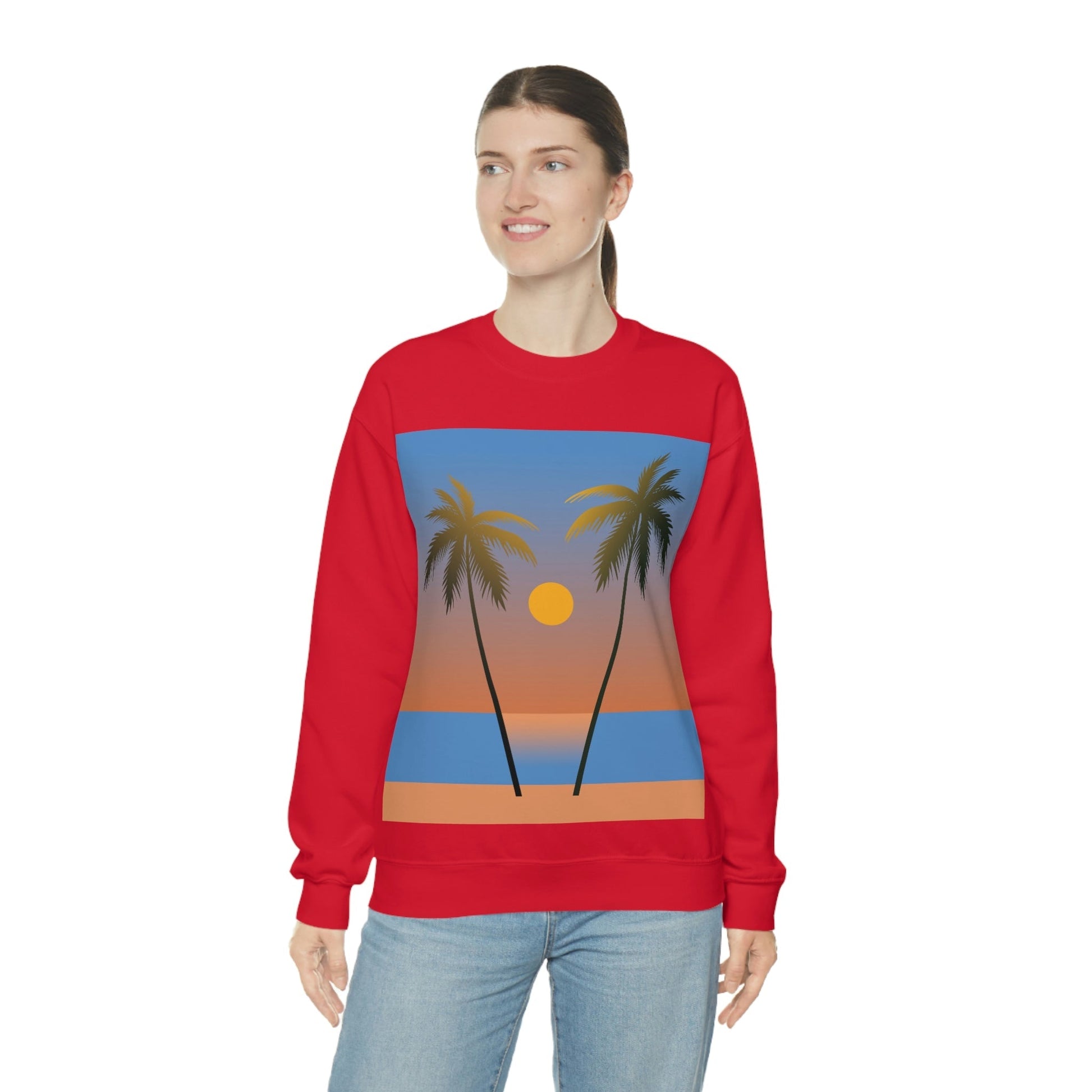 Palm Beach Sunset Minimal Art Unisex Heavy Blend™ Crewneck Sweatshirt Ichaku [Perfect Gifts Selection]