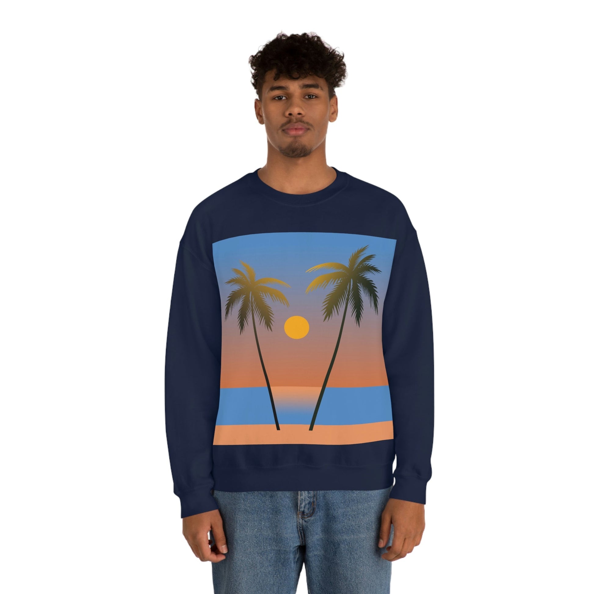 Palm Beach Sunset Minimal Art Unisex Heavy Blend™ Crewneck Sweatshirt Ichaku [Perfect Gifts Selection]