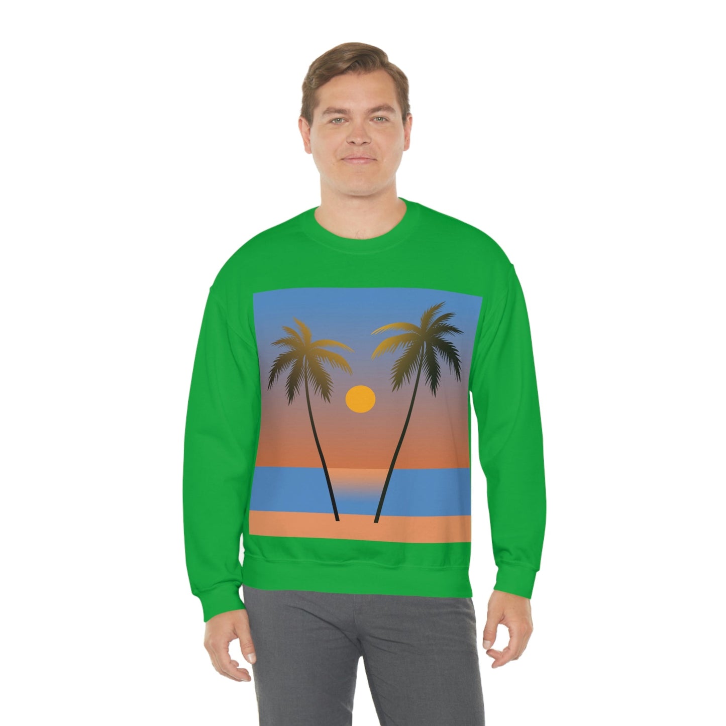 Palm Beach Sunset Minimal Art Unisex Heavy Blend™ Crewneck Sweatshirt Ichaku [Perfect Gifts Selection]