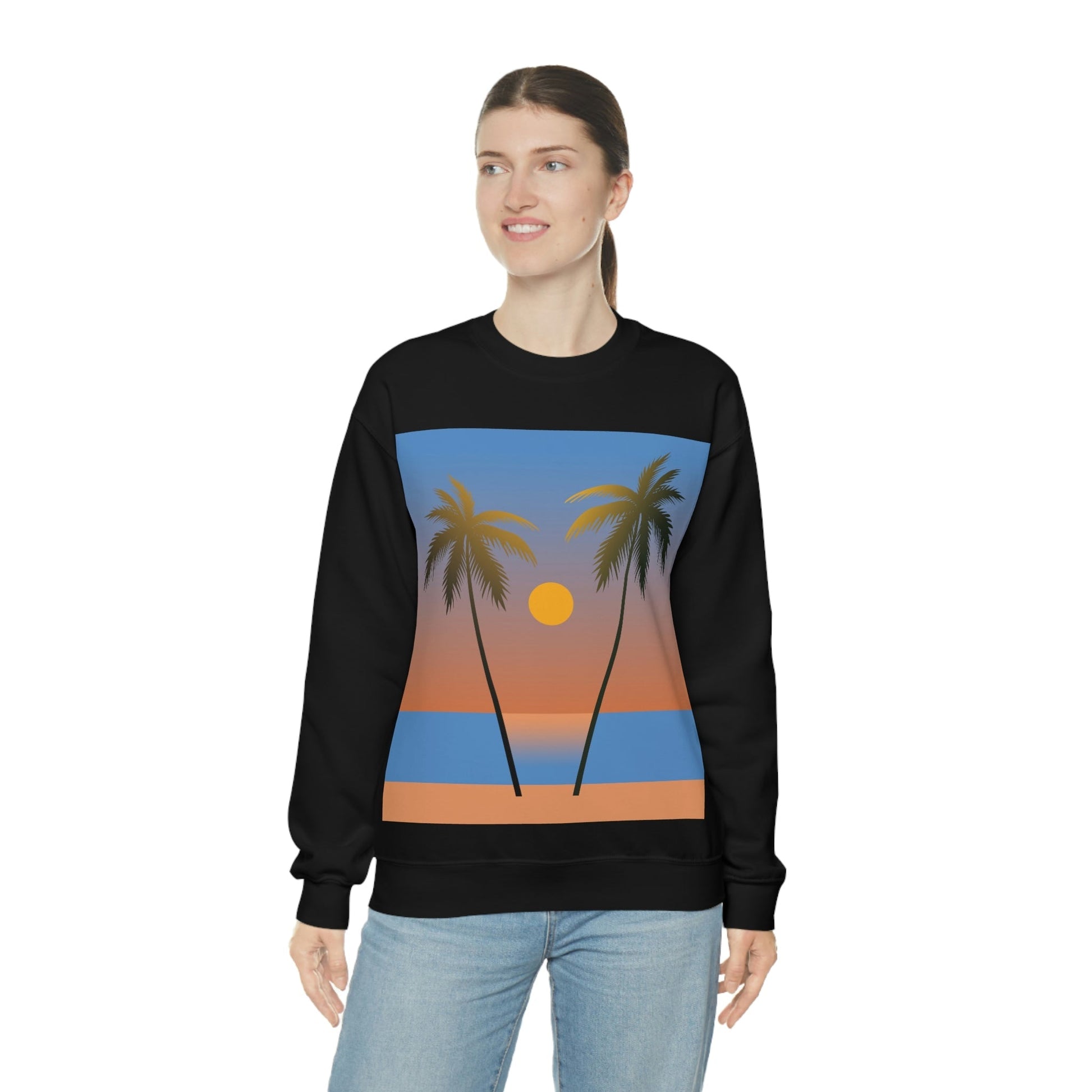 Palm Beach Sunset Minimal Art Unisex Heavy Blend™ Crewneck Sweatshirt Ichaku [Perfect Gifts Selection]