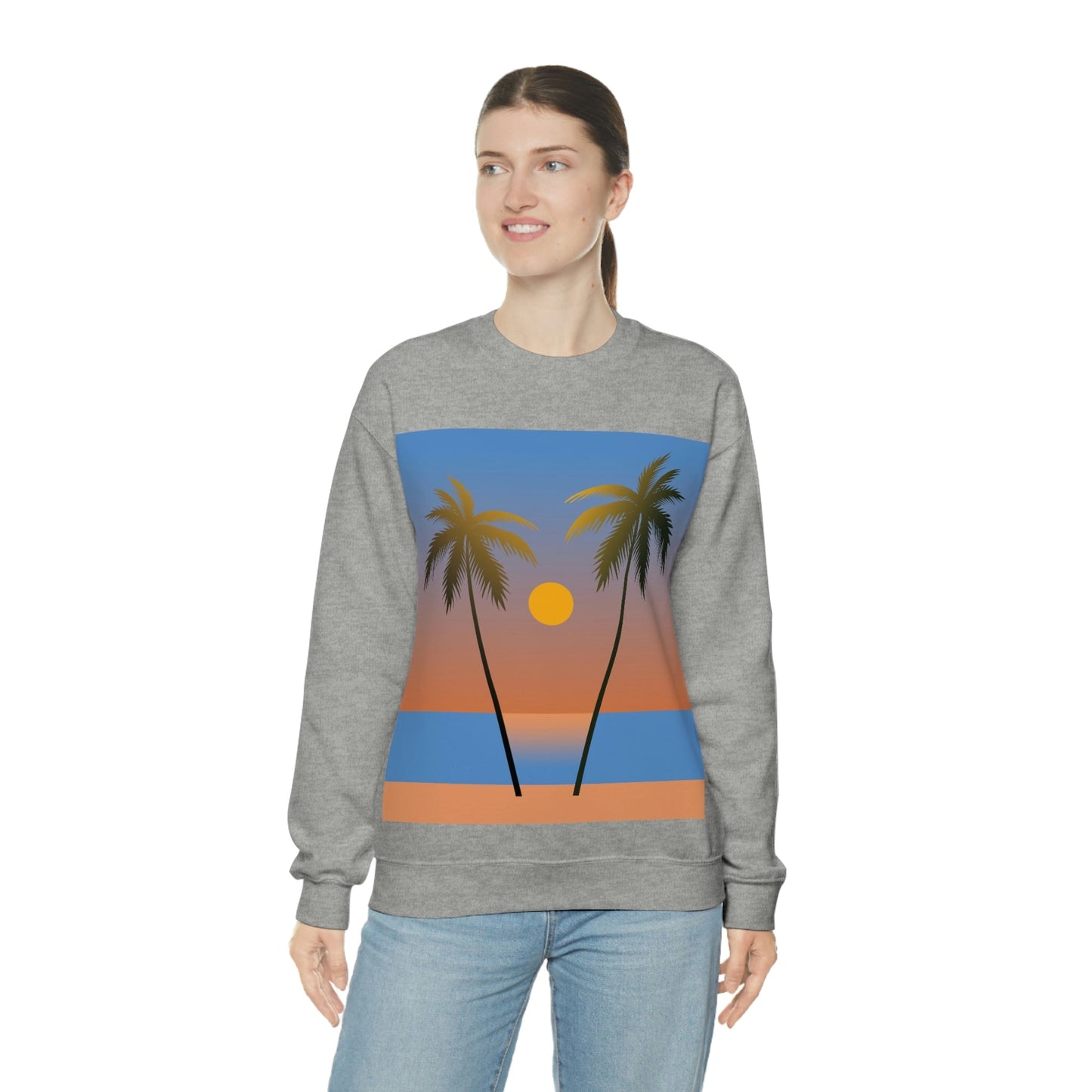 Palm Beach Sunset Minimal Art Unisex Heavy Blend™ Crewneck Sweatshirt Ichaku [Perfect Gifts Selection]