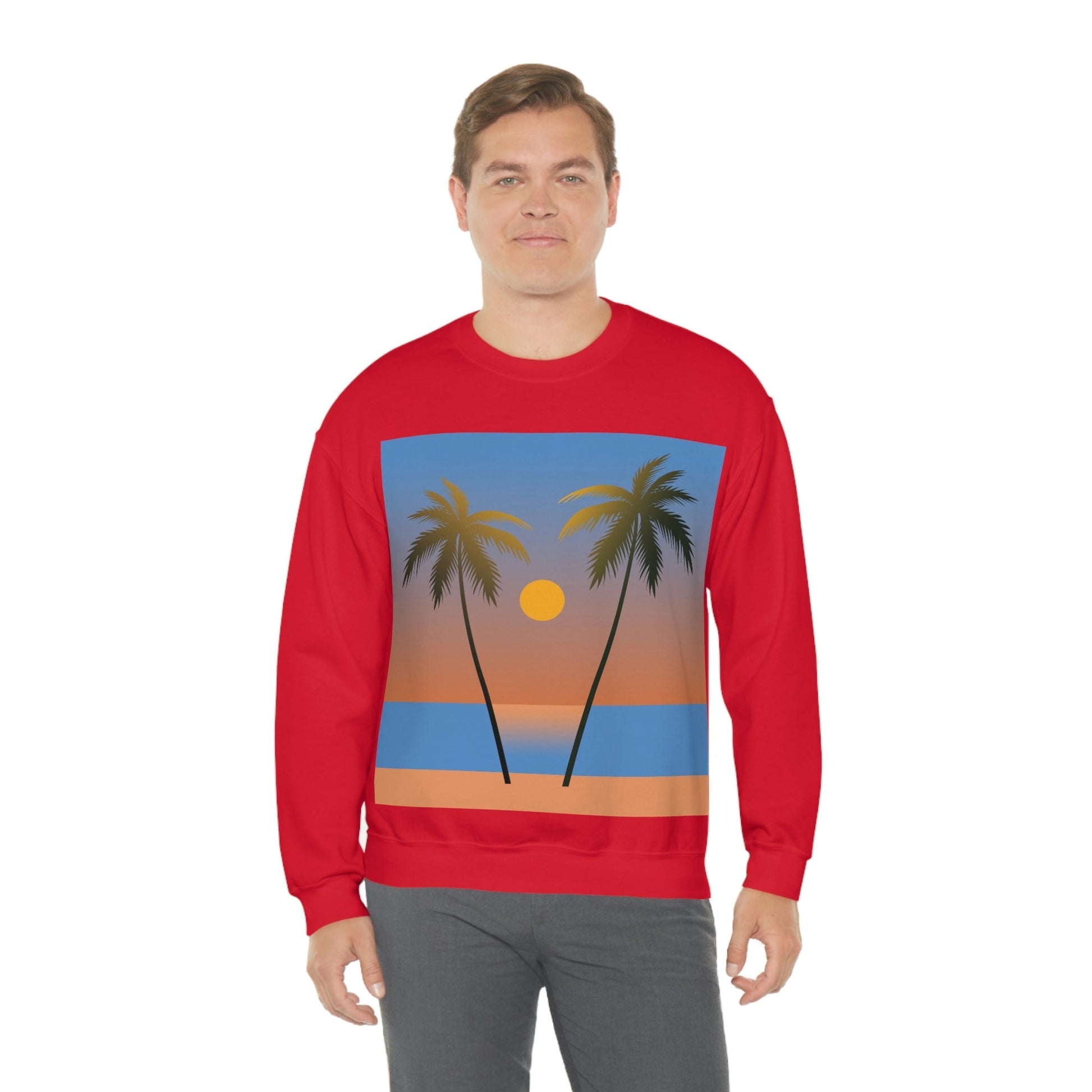 Palm Beach Sunset Minimal Art Unisex Heavy Blend™ Crewneck Sweatshirt Ichaku [Perfect Gifts Selection]