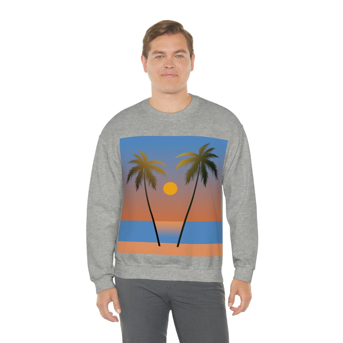 Palm Beach Sunset Minimal Art Unisex Heavy Blend™ Crewneck Sweatshirt Ichaku [Perfect Gifts Selection]