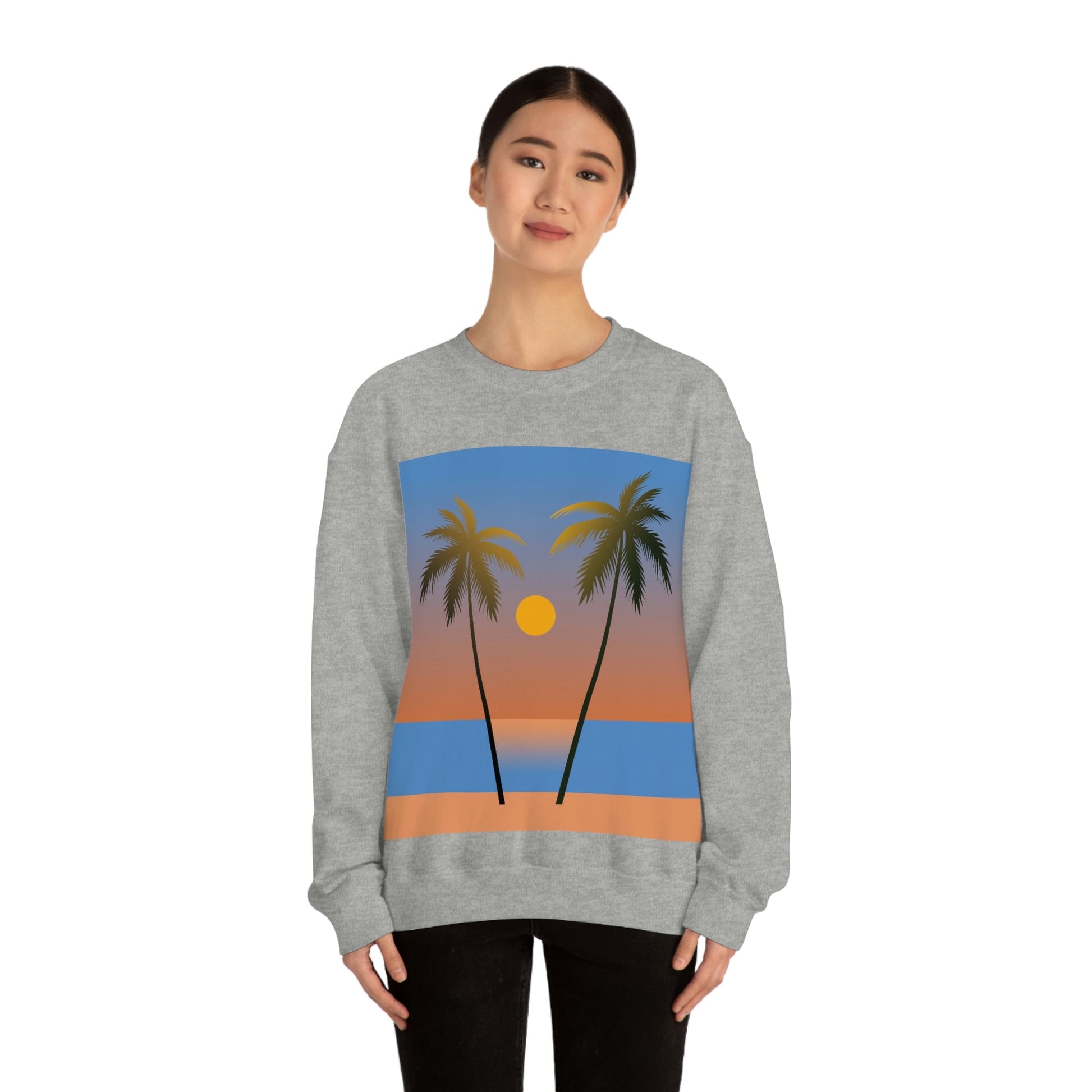 Palm Beach Sunset Minimal Art Unisex Heavy Blend™ Crewneck Sweatshirt Ichaku [Perfect Gifts Selection]