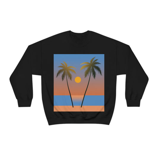 Palm Beach Sunset Minimal Art Unisex Heavy Blend™ Crewneck Sweatshirt Ichaku [Perfect Gifts Selection]