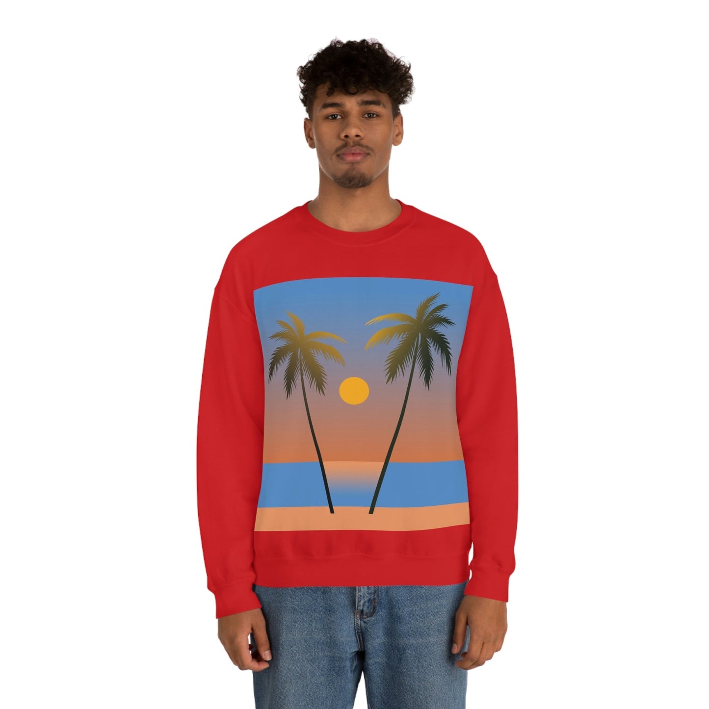 Palm Beach Sunset Minimal Art Unisex Heavy Blend™ Crewneck Sweatshirt Ichaku [Perfect Gifts Selection]