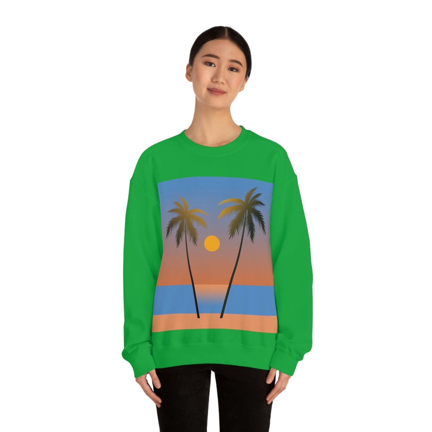 Palm Beach Sunset Minimal Art Unisex Heavy Blend™ Crewneck Sweatshirt Ichaku [Perfect Gifts Selection]