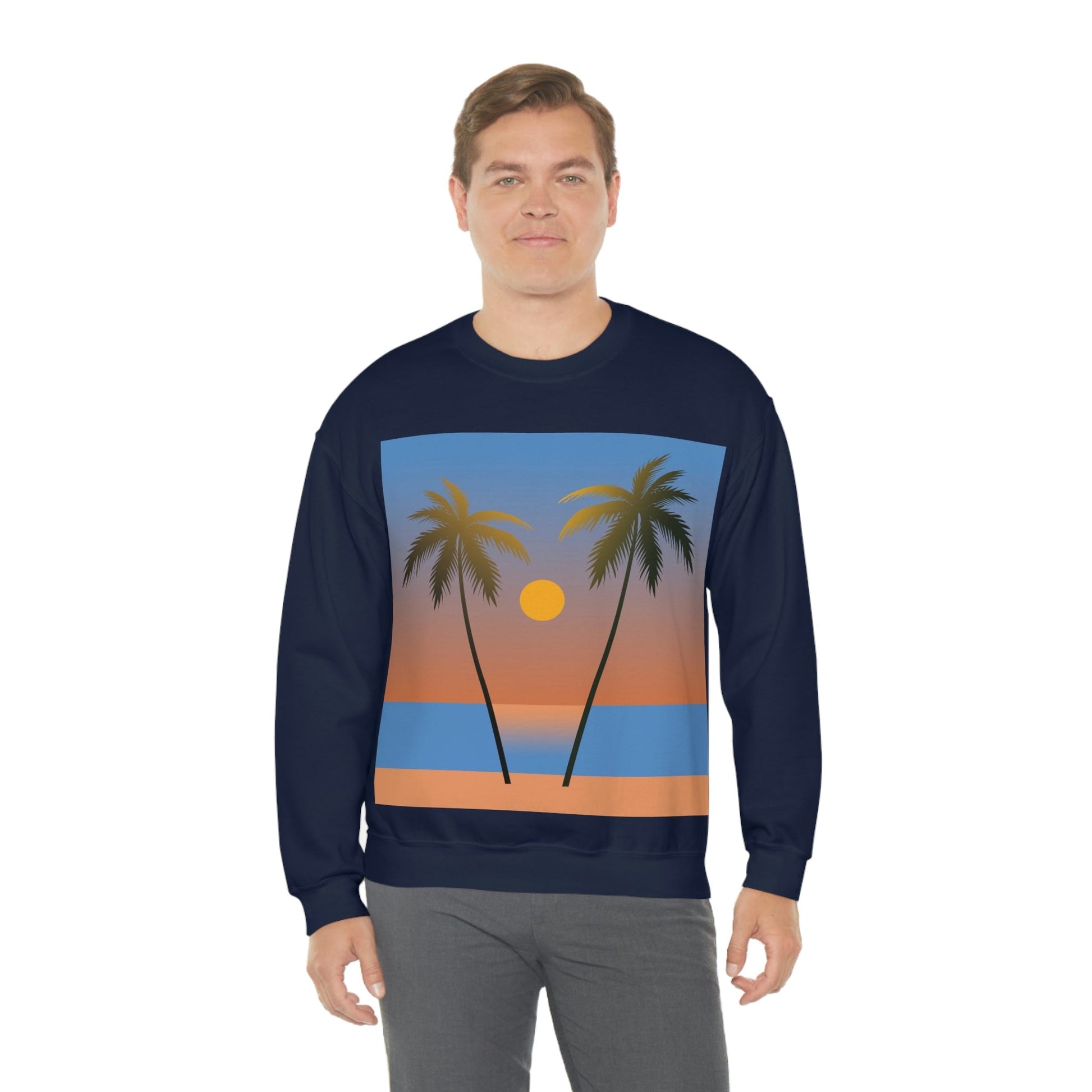 Palm Beach Sunset Minimal Art Unisex Heavy Blend™ Crewneck Sweatshirt Ichaku [Perfect Gifts Selection]