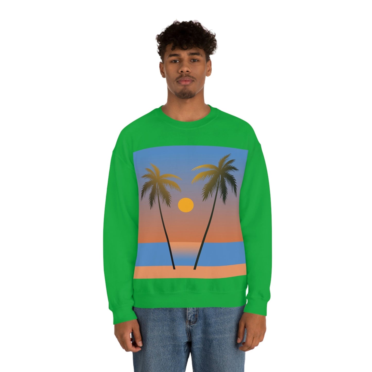 Palm Beach Sunset Minimal Art Unisex Heavy Blend™ Crewneck Sweatshirt Ichaku [Perfect Gifts Selection]