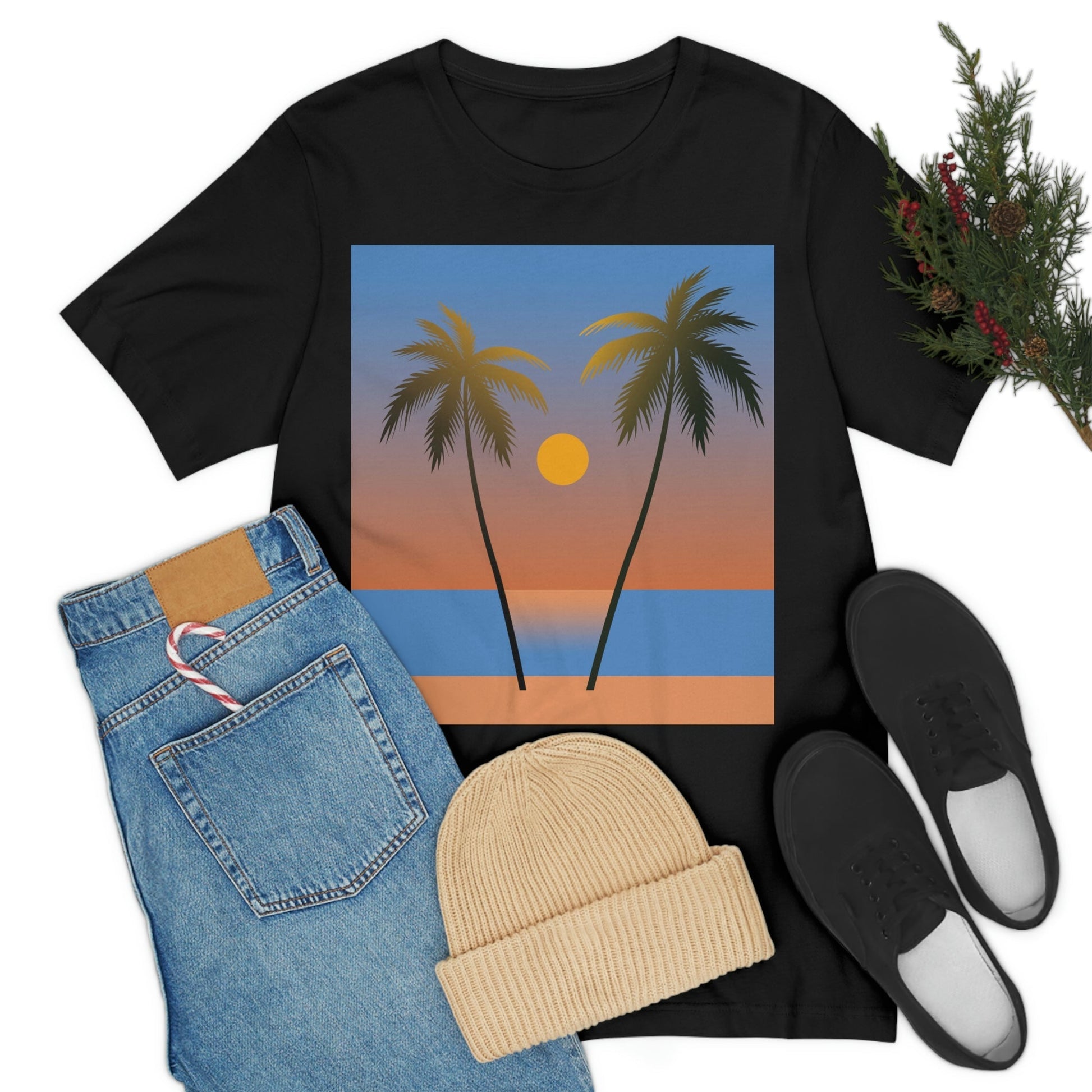 Palm Beach Sunset Minimal Art Unisex Jersey Short Sleeve T-Shirt Ichaku [Perfect Gifts Selection]